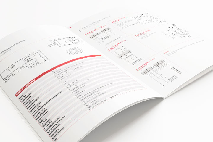 product catalog design with technical drawings. 