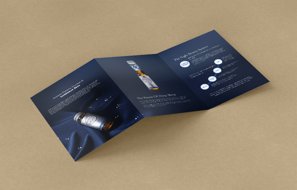 A two fold product brochure design for crystal night. 