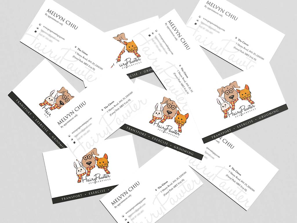 Name card design for pet grooming singapore freelance designer