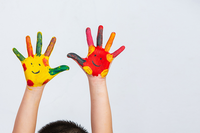 The hands of the child who smeared on the gray background | Serene Soh Singapore Freelance Graphic Designer The hands of the child who smeared on the gray background
