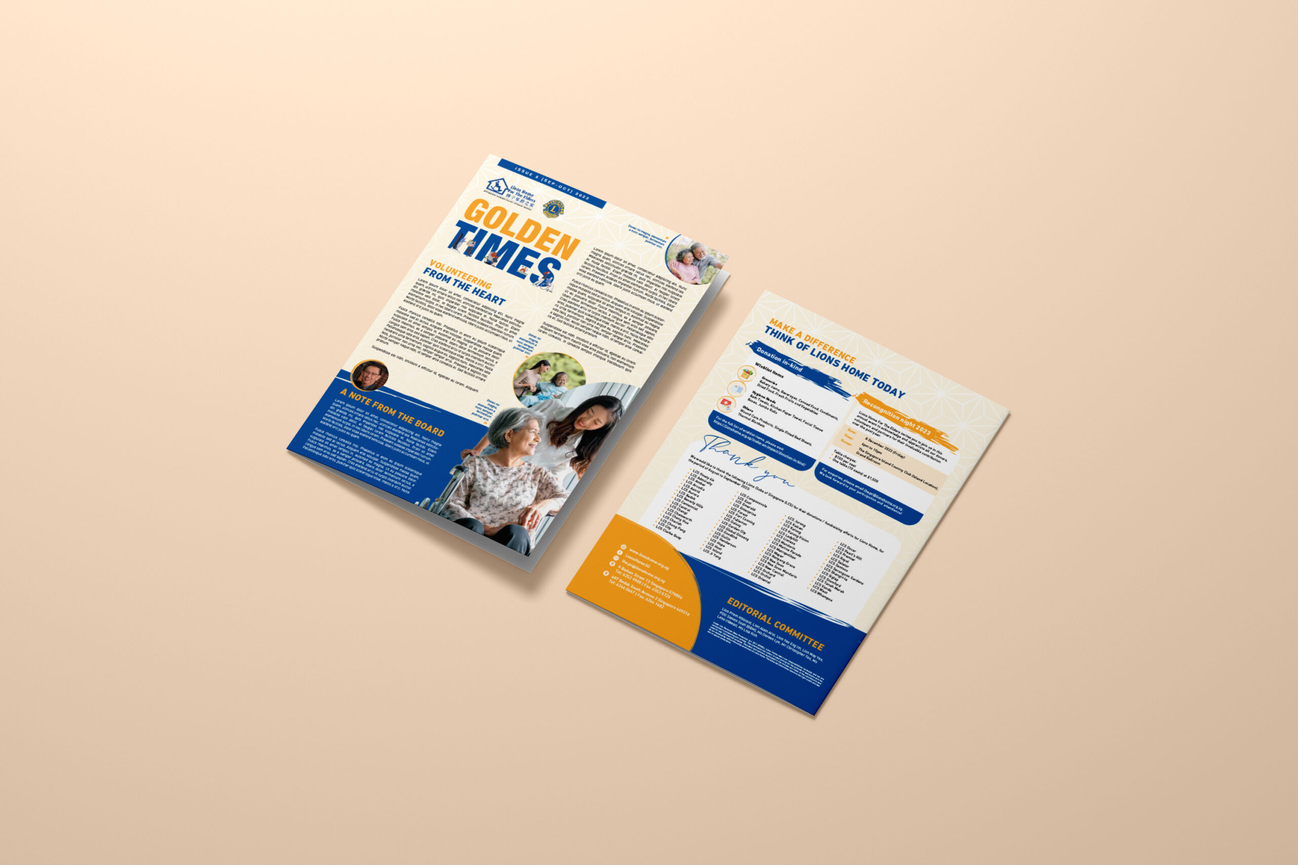 newsletter design mock up for Lions Home for the Elders