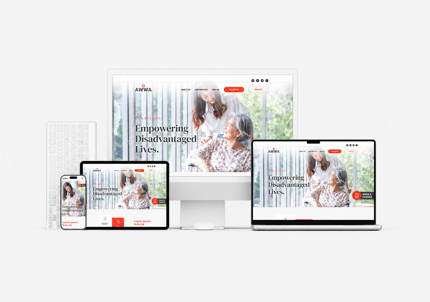Responsive AWWA website design displayed across desktop, laptop, tablet and mobile devices.